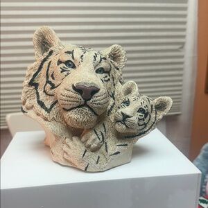 Tiger Sculpture in Cream and Black
